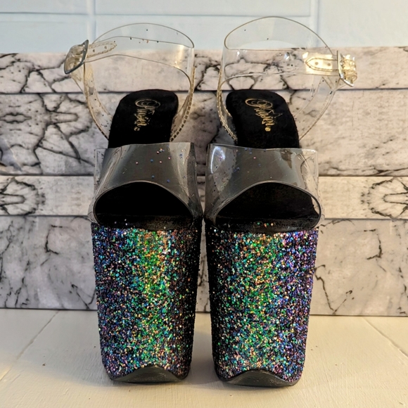 Custom Glitter Flamingo 808 8" Stripper Pole Dance Stiletto Heels Size 6 - Picture 2 of 5